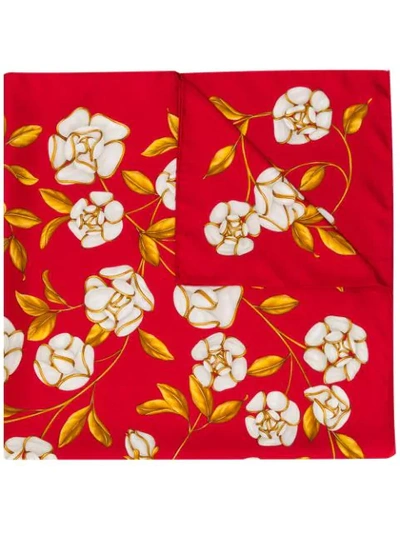 Pre-owned Chanel 1990s Floral Print Scarf In Red