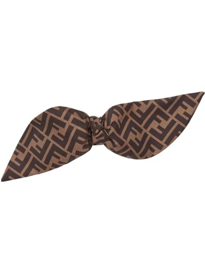 Shop Fendi Ff Motif Bow Hairpin In Brown
