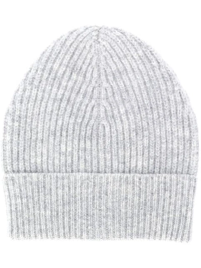 Shop Maison Margiela Ribbed Wool Beanie Hat In Grey