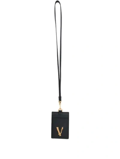 Shop Versace Virtus Neck-strap Cardholder In Black