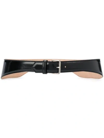 Shop Alexander Mcqueen Wide Leather Belt In Black