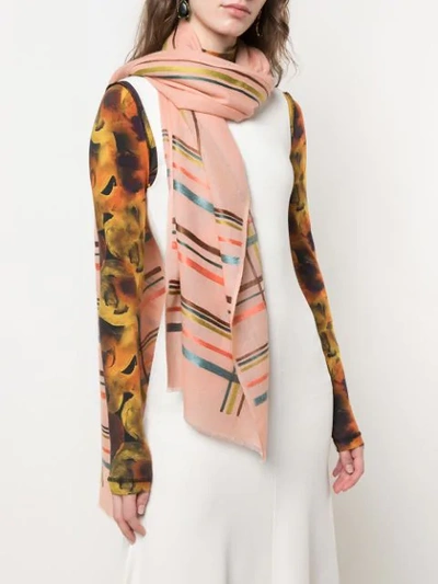 Shop K Janavi Horizontal Stripes Cashmere Scarf In Pink