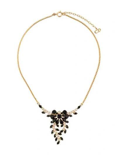 Pre-owned Dior 1976 Archive Embellished Bow Necklace In Gold