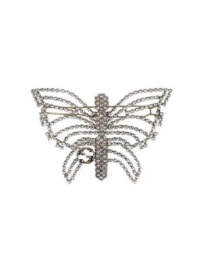 Shop Gucci Crystal-embellished Butterfly Hair Slide In Metallic