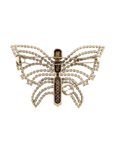 Shop Gucci Crystal-embellished Butterfly Hair Slide In Metallic