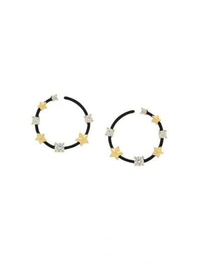 Shop Eshvi Star Studded Hoop Earrings In Black