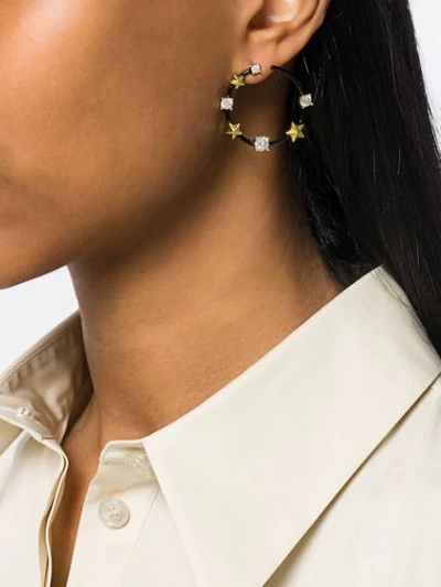 Shop Eshvi Star Studded Hoop Earrings In Black