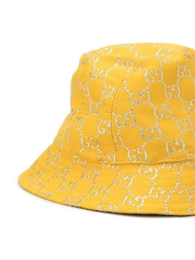 Shop Gucci Gg Lamé Bucket Hat In Yellow