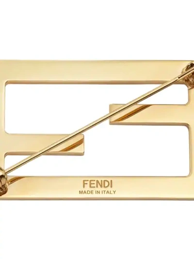 Shop Fendi Engraved Baguette Brooch In Gold