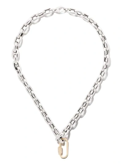 Shop As29 18kt Yellow Gold Diamond Oval Carabiner (medium), 18kt White Gold 18” Bold Links Chain Necklace In Silver