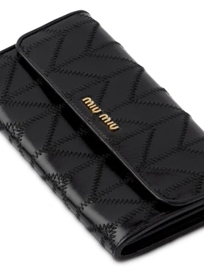 Shop Miu Miu Tonal Stitching Wallet On Chain In Black