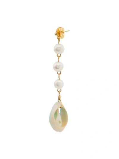 Shop Venessa Arizaga Shell And Pearl Drop Earrings In Blue