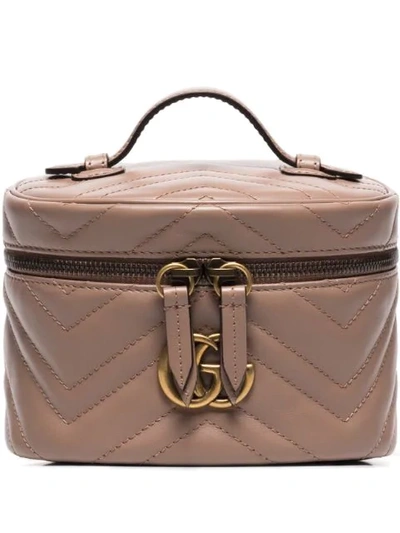 Shop Gucci Mini Marmont Quilted Leather Beauty Case In Neutrals