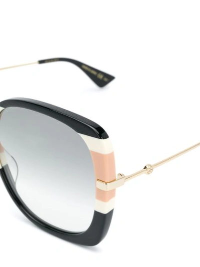 Shop Gucci Block Stripe Square Sunglasses In Black
