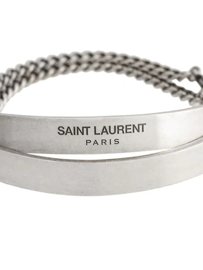 Shop Saint Laurent Double Plaque Chain Bracelet In Silver