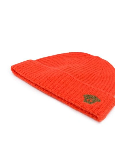 Shop Versace Medusa Head Ribbed-knit Beanie In Orange