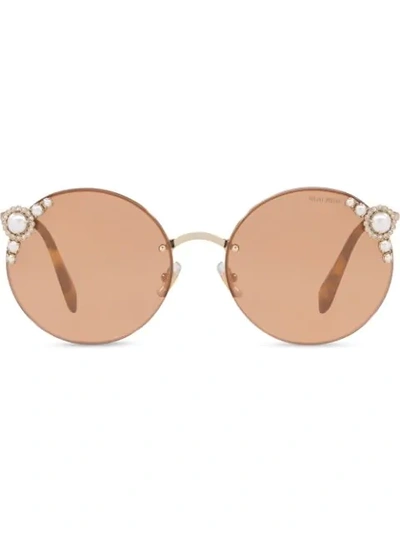 Shop Miu Miu Manière Round-frame Sunglasses In Brown