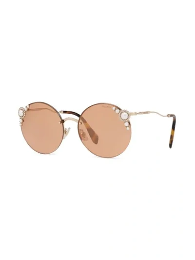 Shop Miu Miu Manière Round-frame Sunglasses In Brown