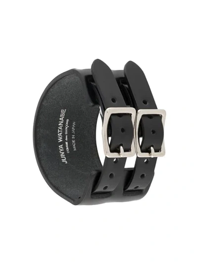 Shop Junya Watanabe Double-buckle Leather Bracelet In Black