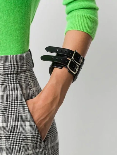 Shop Junya Watanabe Double-buckle Leather Bracelet In Black