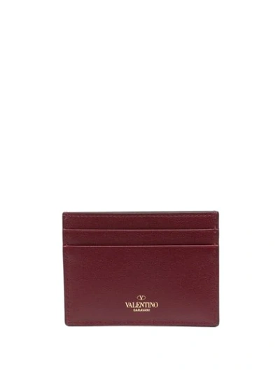 Shop Valentino Rockstud Leather Cardholder In Purple