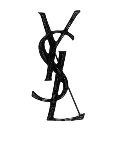 Shop Saint Laurent Opyum Logo Brooch In Black