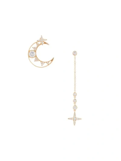 Shop Apm Monaco Toi Et Moi Asymmetric Moon Underlobe Earring And Dropping Chain In Gold