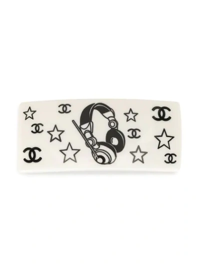 Pre-owned Chanel 2004 Headphone Stars Hair Clip In White