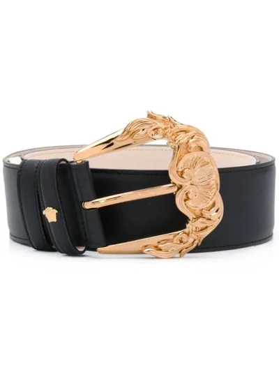 Shop Versace Gold-tone Buckle Belt In Black