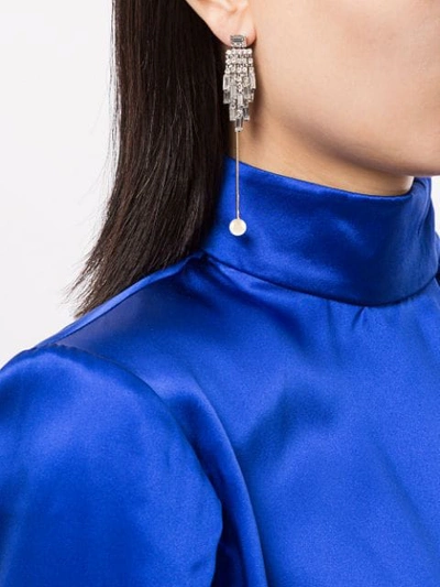 Shop Venna Ball Drop Crystal Fringe Earrings In Silver