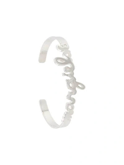 Shop Mm6 Maison Margiela Lettering Logo Cuff Bracelet In Silver