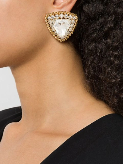 Shop Alessandra Rich Large Crystal Clip-on Earrings In Gold