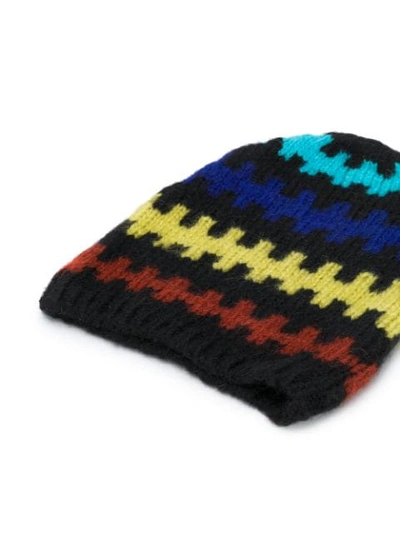 Shop Plan C Geometric Embroidered Beanie Hat In Black