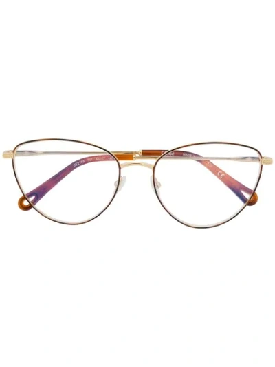 Shop Chloé Cat-eye Frame Tortoiseshell Detail Glasses In Gold