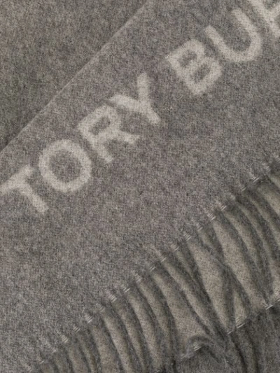Shop Tory Burch Solid Logo Oblong Scarf In Grey