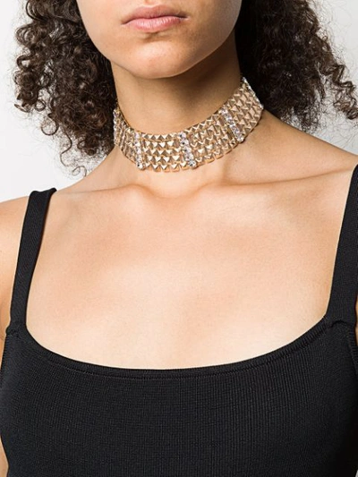 Shop Alessandra Rich Crystal-embellished Pyramid Stud Choker In Gold