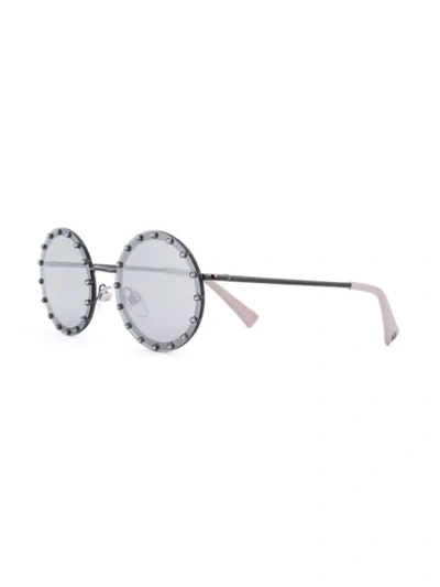 Shop Valentino Studded Round Sunglasses In Metallic