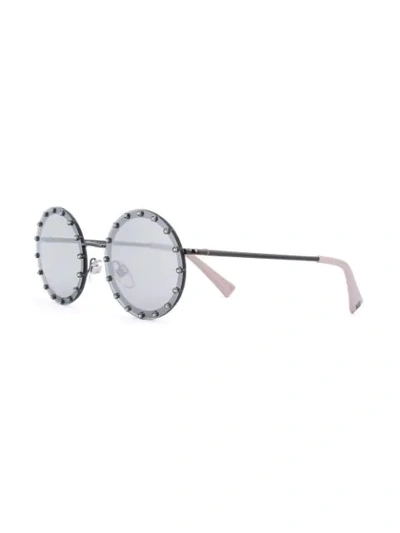 Valentino Studded Round Sunglasses In Metallic