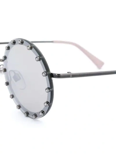 Shop Valentino Studded Round Sunglasses In Metallic