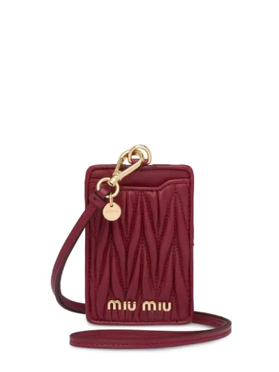Shop Miu Miu Logo-lettering Neck-strap Cardholder In Red