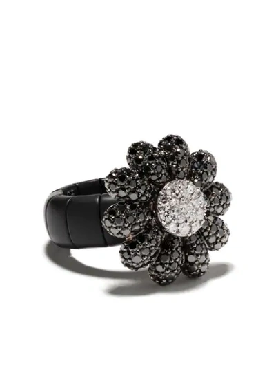 Shop Roberto Demeglio 18kt White And Black Gold Flower Diamond Ring
