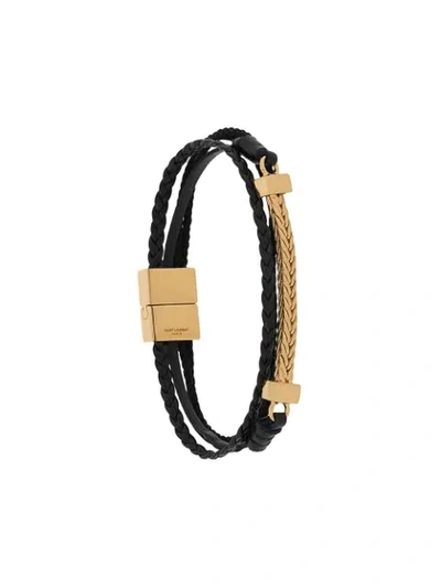 Shop Saint Laurent Braided Curb Chain Bracelet In Black