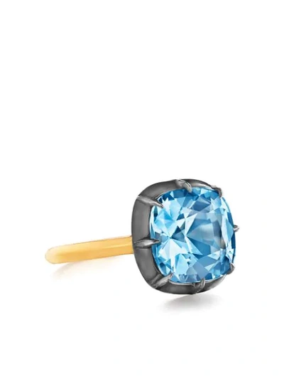 Shop Fred Leighton 18kt Yellow Gold And Oxidised Sterling Silver Signed  Old Cushion Cut Blue Topaz Ring