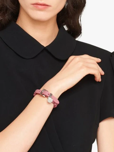 Miu Miu Woven Nappa Leather Bracelet In Pink