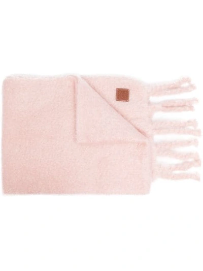 Shop Loewe Fringed Logo-patch Scarf In Pink