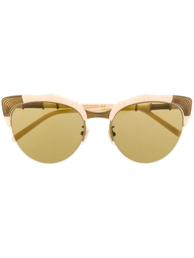 Shop Gucci Bamboo-effect Oval-frame Sunglasses In Neutrals
