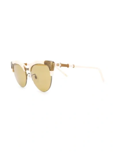 Shop Gucci Bamboo-effect Oval-frame Sunglasses In Neutrals