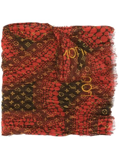 Pre-owned Louis Vuitton 2000  X Kusama Yayoi Monogram Waves Infinity Scarf In Red