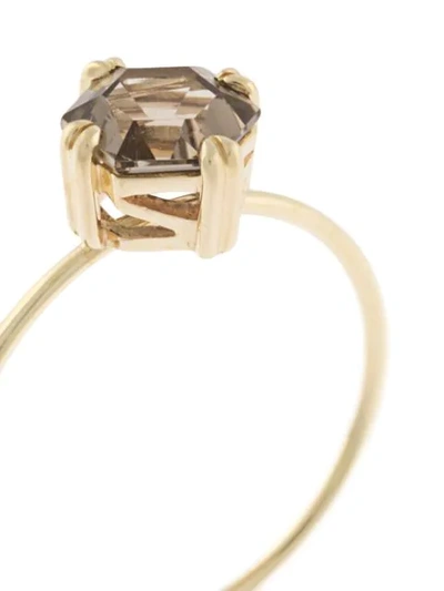 Shop Natalie Marie 9kt Yellow Gold Hexagon Smokey Quartz Ring