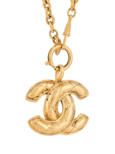 Pre-owned Chanel 1980s Cc Pendant Long Necklace In Gold
